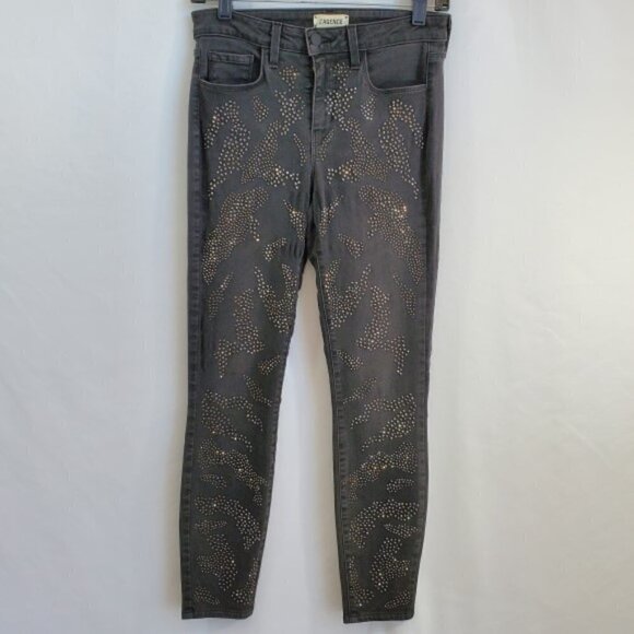 L'AGENCE Margot High-Rise Leopard-Crystal Skinny Jeans, Dark Graphite - Picture 3 of 6